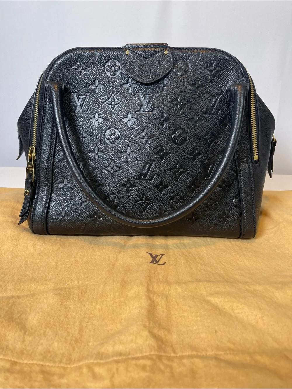 Louis Vuitton Marais MM Black Monogram Empreinte Leather Satchel Authentic